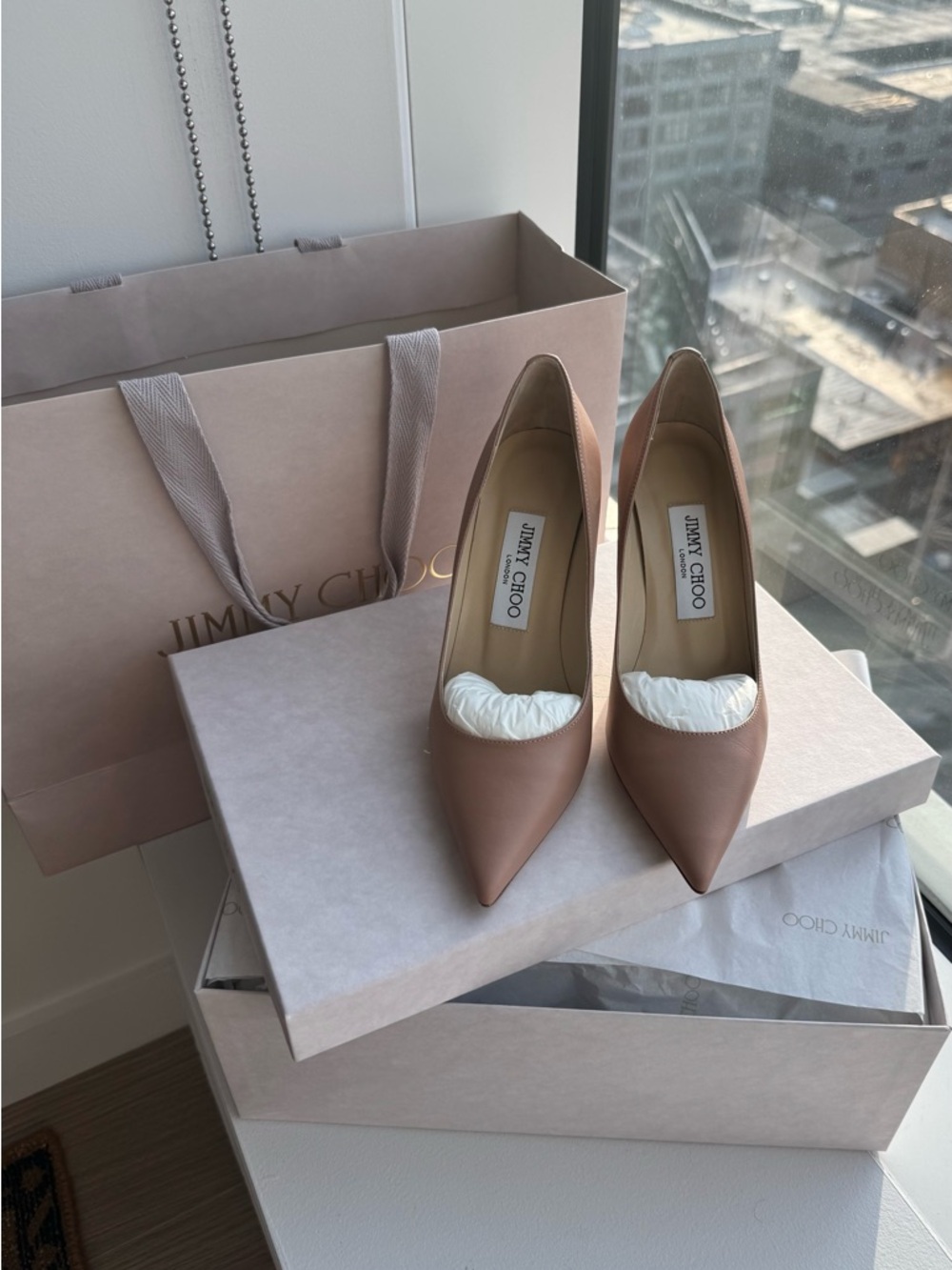 Jimmy Choo Blush Tan Leather Pointed-Toe Pumps